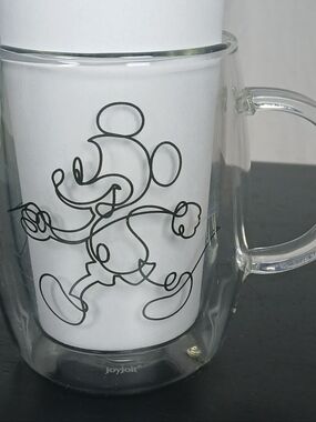 JoyJolt Aroma Disney Mickey & Pluto 5 oz Glass Cup Mug Insulated Double Wall